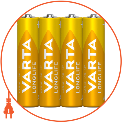 Батарейка VARTA LONGLIFE AAA FOL 4 ALKALINE, Varta, 4103101354