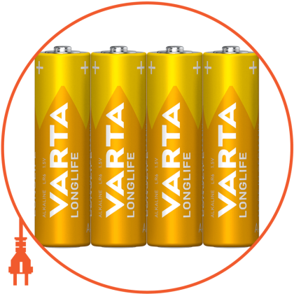 Батарейка VARTA LONGLIFE AA FOL 4 ALKALINE, Varta, 4106101354