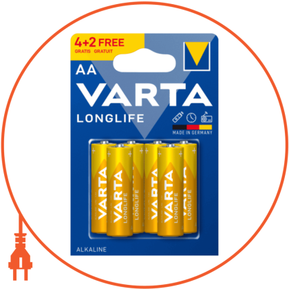Батарейка VARTA LONGLIFE AA BLI 6 (4+2), Varta, 4106101426