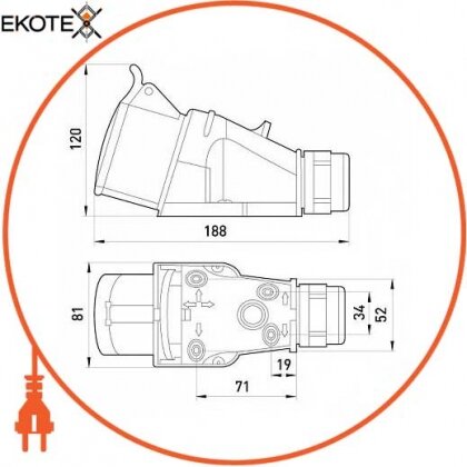 Силова розетка стаціонарна 3Р+N+Z, 400В, 32А, IP44 безгвинтова, Enext, 127S