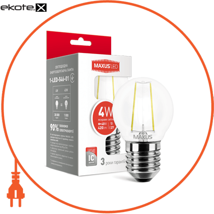 Maxus 1-LED-546 led лампа maxus (filam), g45, 4w, яргкий свет, e27 (1-led-546)