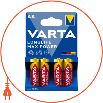 Батарейка VARTA LONGLIFE MAX POWER AA BLI 4 шт, Varta, 4706101404