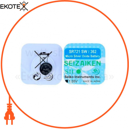 Оксид-серебряно-цинковая батарейка Seizaiken "таблетка" 362/SR721SW 1шт/уп