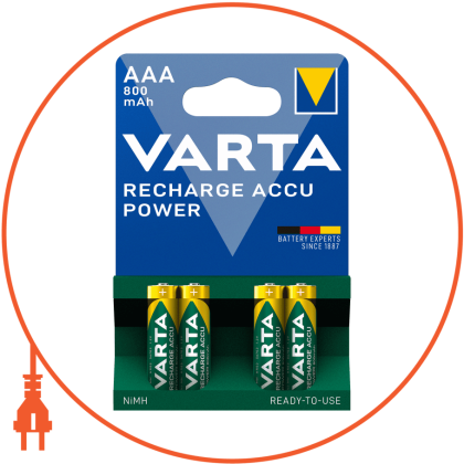Акумулятор VARTA RECHARGEABLE AAA 800mAh 4 шт, Varta, 56703101404
