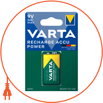 Акумулятор VARTA RECHARGEABLE 6F22 9V 200mAh 1 шт, Varta, 56722101401