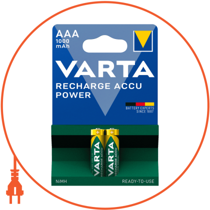 Акумулятор VARTA RECHARGEABLE AAA 1000mAh 2 шт, Varta, 5703301402
