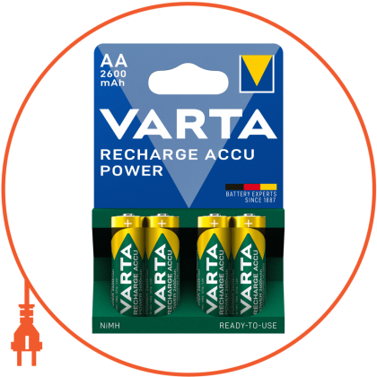 Акумулятор VARTA RECHARGEABLE ACCU AA 2600mAh BLI 4 NI-MH (READY 2 USE), Varta, 5716101404