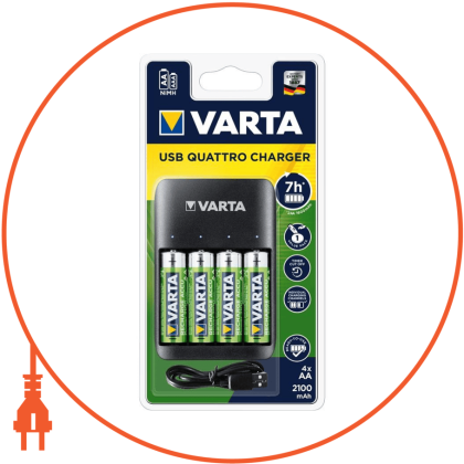 Зарядний пристрій VARTA VALUE USB QUATTRO CHARG. BLI 1 +4x 56706, Varta, 57652101451