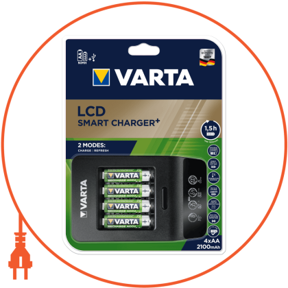 Зарядний пристрій VARTA LCD SMART CHARGER 57684 + 4X 56706, Varta, 57684101441