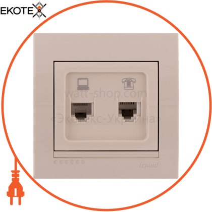 Розетка комп'ютер+телефон 702-0303-143 Колір Крем / Крем RJ45 CAT5 +RJ11 роз'єм, Lezard, 702-0303-143