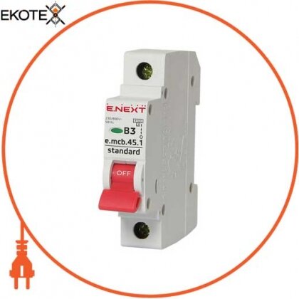 Enext s001003 модульный автоматический выключатель e.mcb.stand.45.1.b3, 1р, 3а, в, 4,5 ка