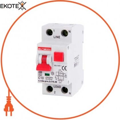 Enext p0720008 выключатель дифференциального тока с защитой от сверхтоков e.rcbo.pro.2.c10.30, 1p+n, 10а, с, тип а, 30ма