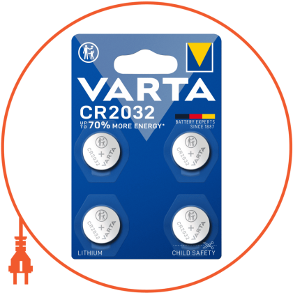 Батарейка VARTA CR 2032 BLI 4 LITHIUM, Varta, 6032101404