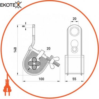 Enext p029001 подвесной зажим e.h.clamp.pro.16.35, 16-35 кв.мм, с затяжным болтом