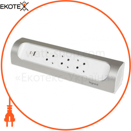 Удлинитель УГЛОВЫЙ 3х2К+Из розетки 16 А, с USB A+C, без кабеля, алюминий, крашеный в цвет Белый, Legrand, 694504