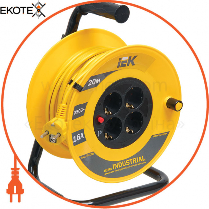 Котушка УК20 з термозахистом 4 місця 2P+PE/20м 3х1,5мм2 INDUSTRIAL IEK, IEK, WKP15-16-04-20