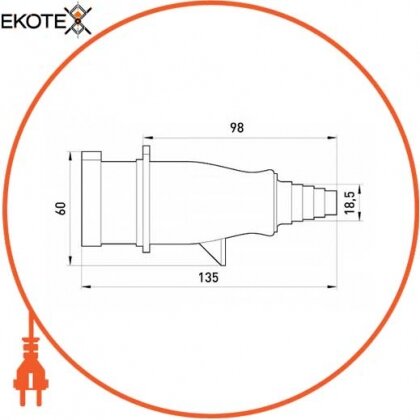 Enext 7 силовая вилка переносная 3p+z, 400в, 16а, ip44