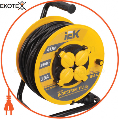 Котушка УК40 з термозахистом 4 місця 2P+PE/40м 3х1,5мм2 IP44 INDUSTRIAL PLUS IEK, IEK, WKP15-16-04-40-44