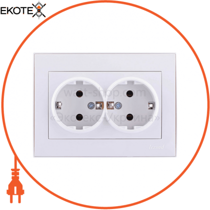Розетка подвійна з/з - FireProof Бакеліт 703-0202-127B Колір Білий/Білий 250V 16A~, Lezard, 703-0202-127B