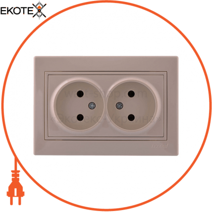 Розетка подвійна б/з - FireProof Бакеліт 701-0303-128B Колір Крем / Крем 250V 16A~, Lezard, 701-0303-128B