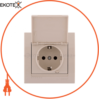 Розетка з/з з кришкою - FireProof Бакеліт 702-0303-123B Колір Крем / Крем 250V 16A~, Lezard, 702-0303-123B