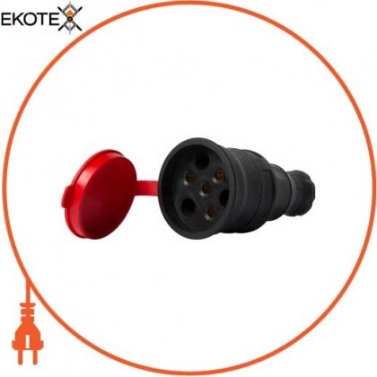 Силова розетка переносна з захисною кришкою каучукова e.socket.rubber.031.25, 4п., 25А, Enext, s9100029