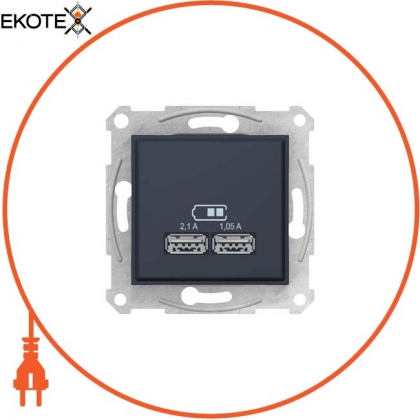 Sedna - подвійний зарядний пристрій USB 2.1 A - graphite, Schneider, SDN2710270