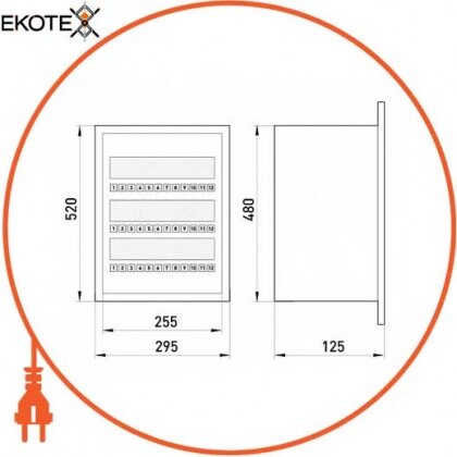 Шафа розподільний e.mbox.RP-36 мет. вбудовуваний, 36 мод. 480х255х125 мм, Enext, RP-36