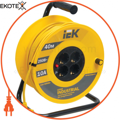 Котушка УК40 з термозахистом 4 місця 2P+PE/40м 3х1,0мм2 INDUSTRIAL IEK, IEK, WKP14-10-04-40