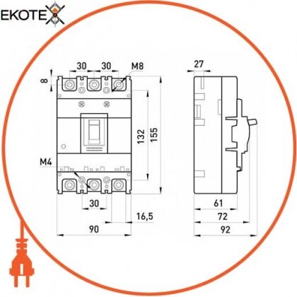 Enext i0010022 силовой автоматический выключатель e.industrial.ukm.100s.63, 3р, 63а