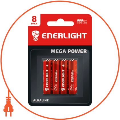 Батарейка ENERLIGHT MEGA POWER AAA BLI 8, Enerlight, 90030108
