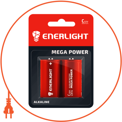 Батарейка ENERLIGHT MEGA POWER C BLI 2, Enerlight, 90140102