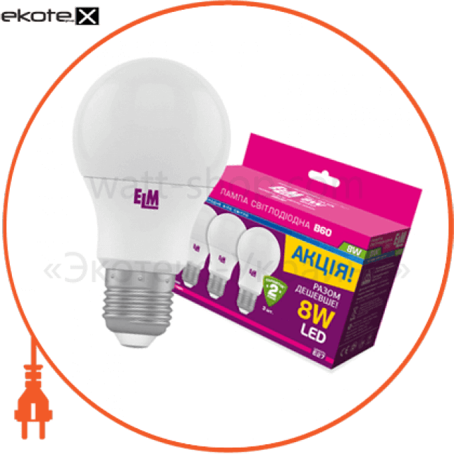 B60 8W PA10L E27 4000 3шт., ELM, 18-0137