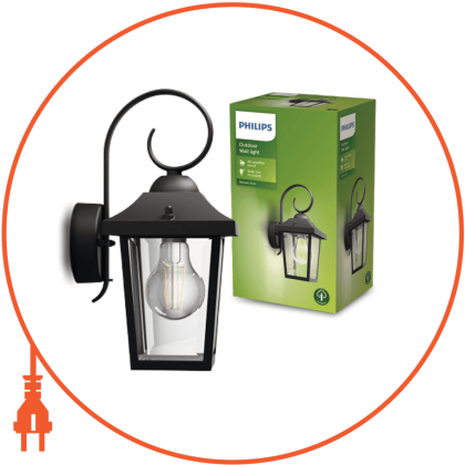 Вуличний настінний світильник Buzzard wall black 1x60W, цоколь E27, без лампи, ІР44, Philips, 915005309001