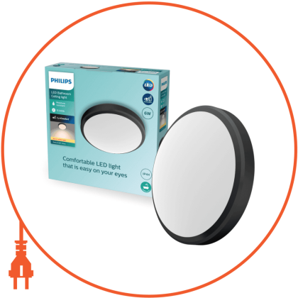 Світильник DORIS CL257 EC RD 6W 27K B HV IP44 06, чорний, Philips, 929002665001