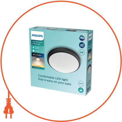 Світильник DORIS CL257 EC RD 6W 27K B HV IP44 06, чорний, Philips, 929002665001