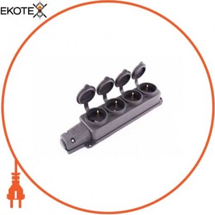Enext s9100039 розетка четырехместная с защитной крышкой каучуковая e.socket.rubber.029.4.16, с з/к, 16а