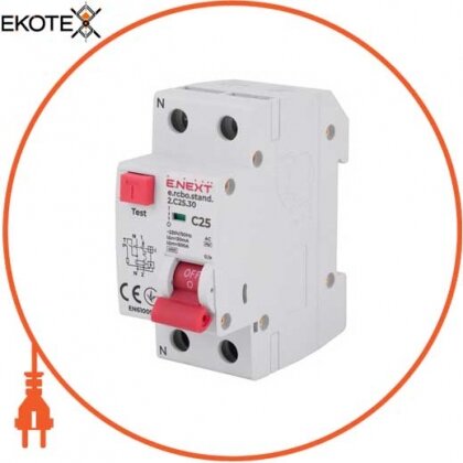 Enext s034105 выключатель дифференциального тока с защитой от сверхтоков e.rcbo.stand.2.c25.30, 1p+n, 25а, с, 30ма