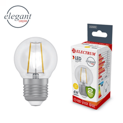 Лампа світлодіодна куля-ретро прозорий скляний корпус ELECTRUM 4W E27 2900K  A-LB-0412, Electrum, A-LB-0412.