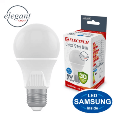 Лампа світлодіодна стандартна  ELECTRUM 8W E27 4000K A60 A-LS-1919, Electrum, A-LS-1919