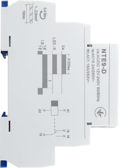 Реле часу затримки вимкнення без джерела живлення NTE9-D AC/DC 12-240V, АСКО-УКРЕМ, A0010240009