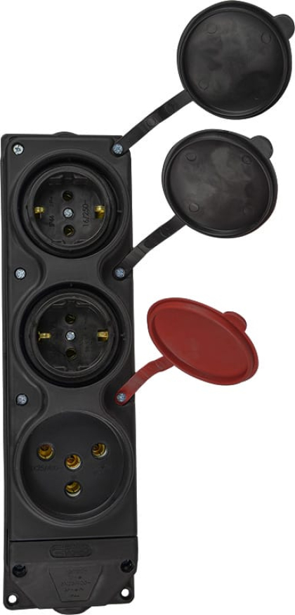 Колодка каучукова 3Р+РЕ з захисними кришками тримісна (1×25А/2×16A*2P+PE) IP44, АСКО-УКРЕМ, A0250010013