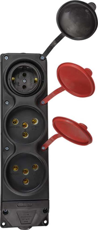 Колодка каучукова 3Р+РЕ з захисними кришками тримісна (2×25А/1×16A*2P+PE) IP44, АСКО-УКРЕМ, A0250010014