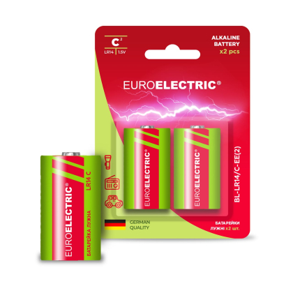 EUROELECTRIC Батарейка щелочная C LR14 1,5V blister 2шт, Euroelectric, BL-LR14/C-EE(2)