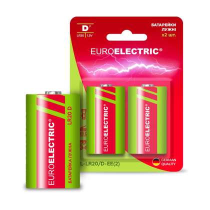 EUROELECTRIC Батарейка лужна D LR20 1,5V blister 2шт, Euroelectric, BL-LR20/D-EE(2)