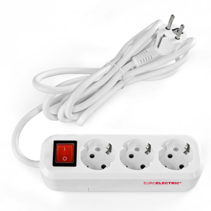 EUROELECTRIC Мережевий фільтр-подовжувач simple Х3, 10А, 2М, Euroelectric, EE-103-2M(simple)