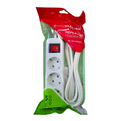 EUROELECTRIC Мережевий фільтр-подовжувач simple Х3, 10А, 2М, Euroelectric, EE-103-2M(simple)