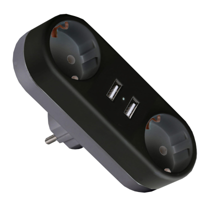 EUROELECTRIC Мережевий двійник із заземленням X2, 16A, 2хUSB чорний, Euroelectric, EE-2/2USB-16A(black)