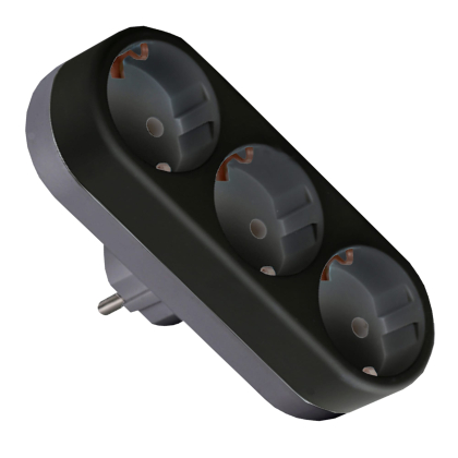 EUROELECTRIC Мережевий трійник із заземленням X3, 16A чорний, Euroelectric, EE-3-16A(black)