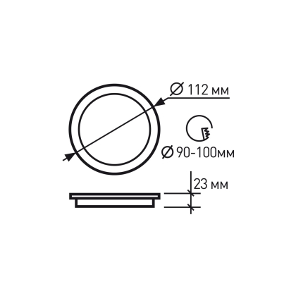 LED Світильник круглий врізний 7W-4000K EUROLAMP, Eurolamp, LED-DLR-7/4(new)(black)